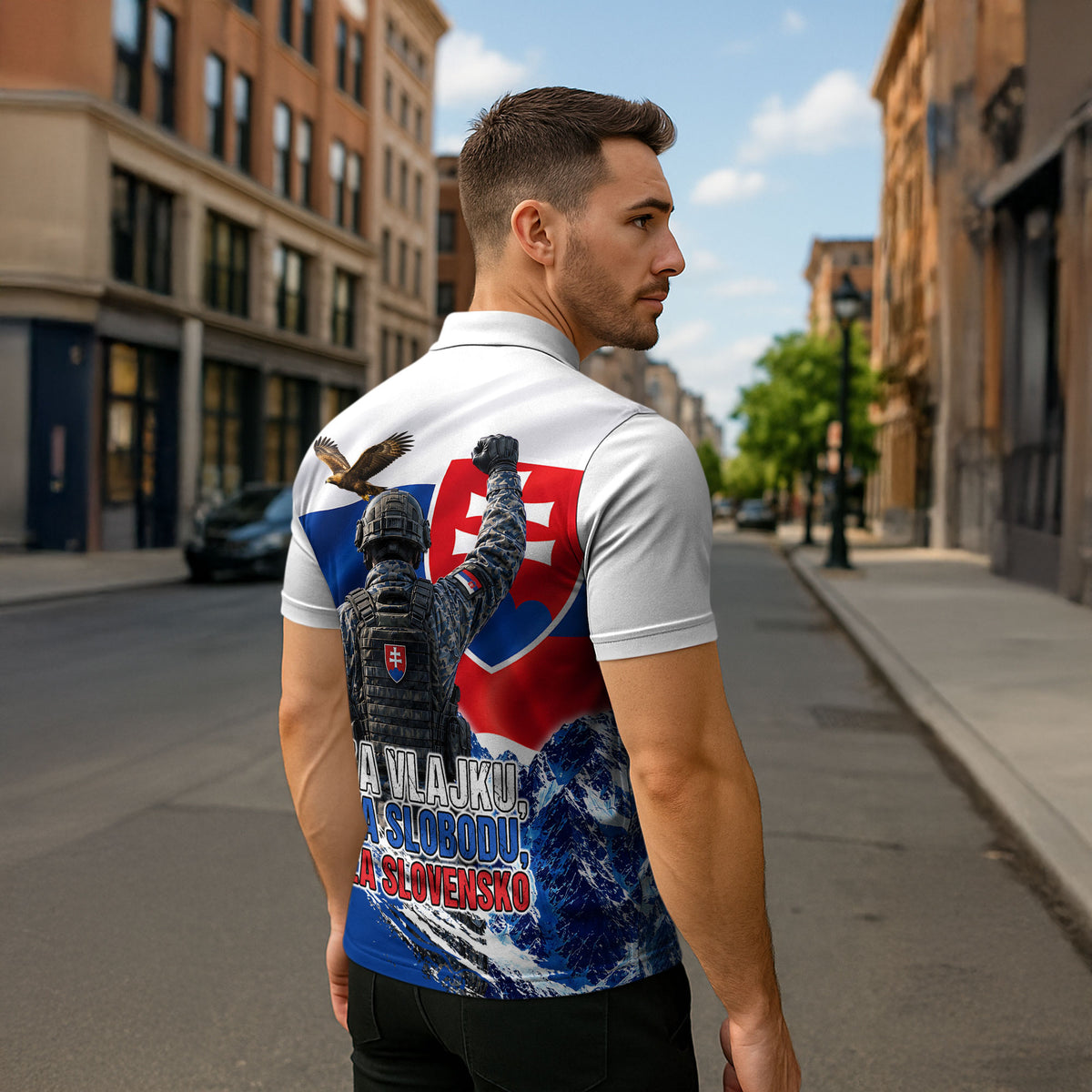 Slovakia Military Freedom Zipper Polo Shirt Fighter Jets Soldier Eagle Mountain