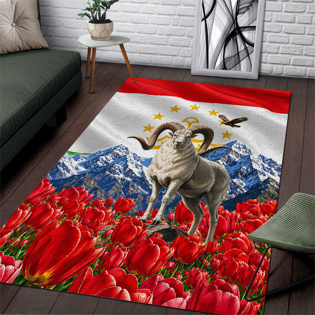 Tajikistan National Pride Area Rug Ismoil Somoni Monument Marco Polo Sheep Flag