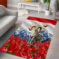 Tajikistan National Pride Area Rug Ismoil Somoni Monument Marco Polo Sheep Flag