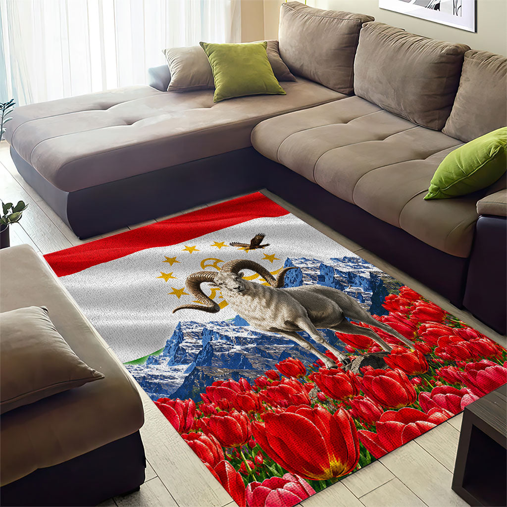 Tajikistan National Pride Area Rug Ismoil Somoni Monument Marco Polo Sheep Flag