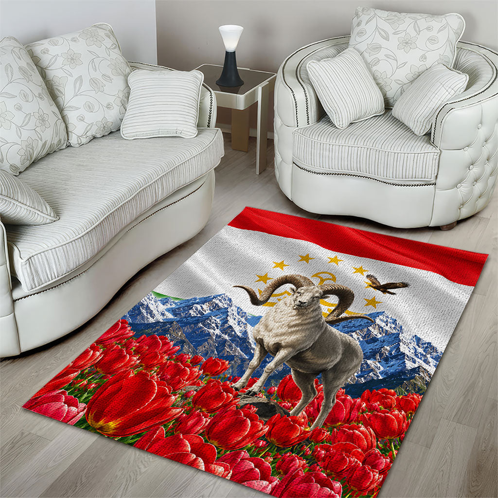 Tajikistan National Pride Area Rug Ismoil Somoni Monument Marco Polo Sheep Flag