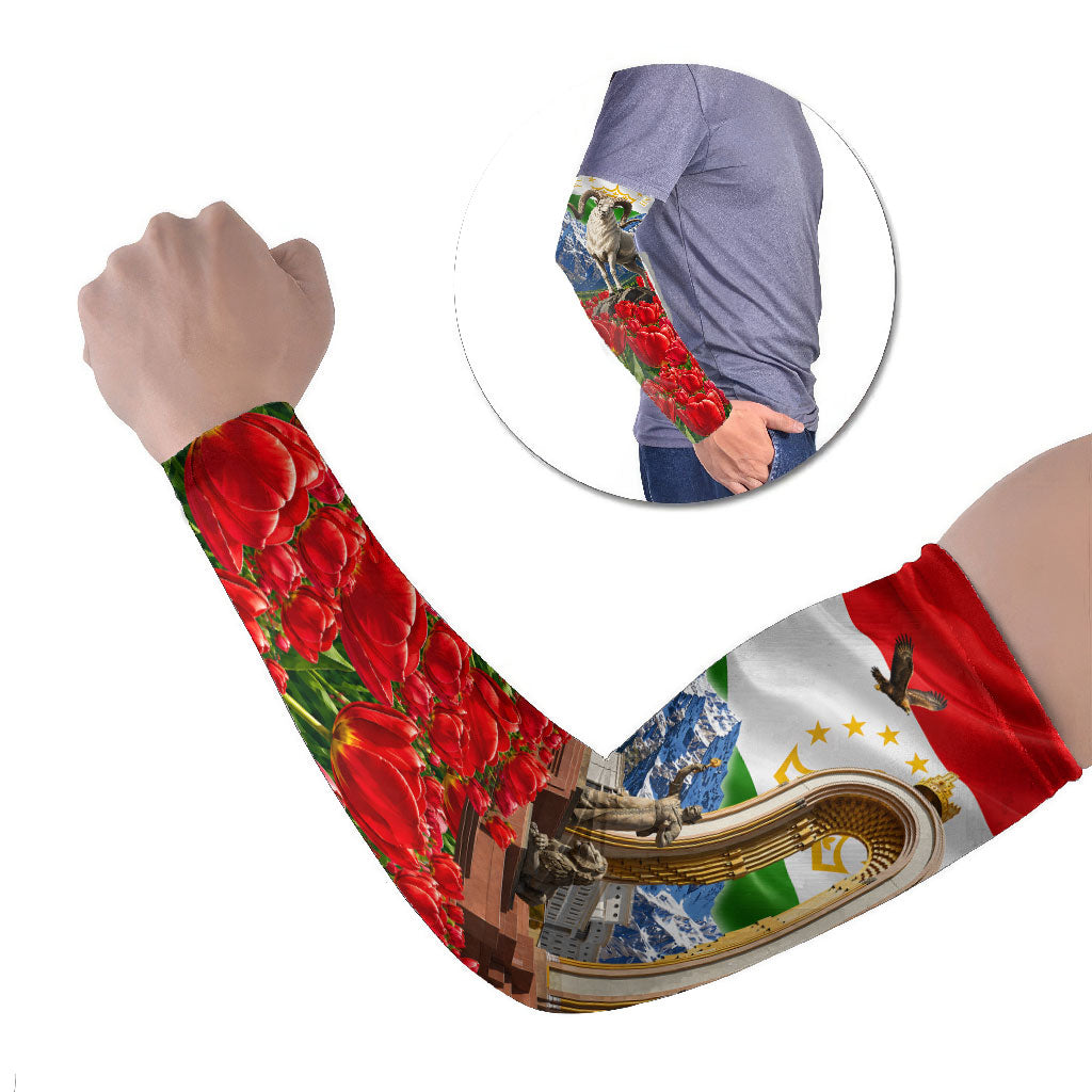 Tajikistan National Pride Arm Sleeves Ismoil Somoni Monument Marco Polo Sheep Flag