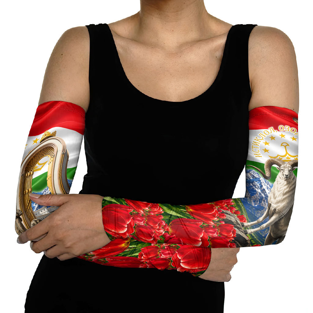 Tajikistan National Pride Arm Sleeves Ismoil Somoni Monument Marco Polo Sheep Flag