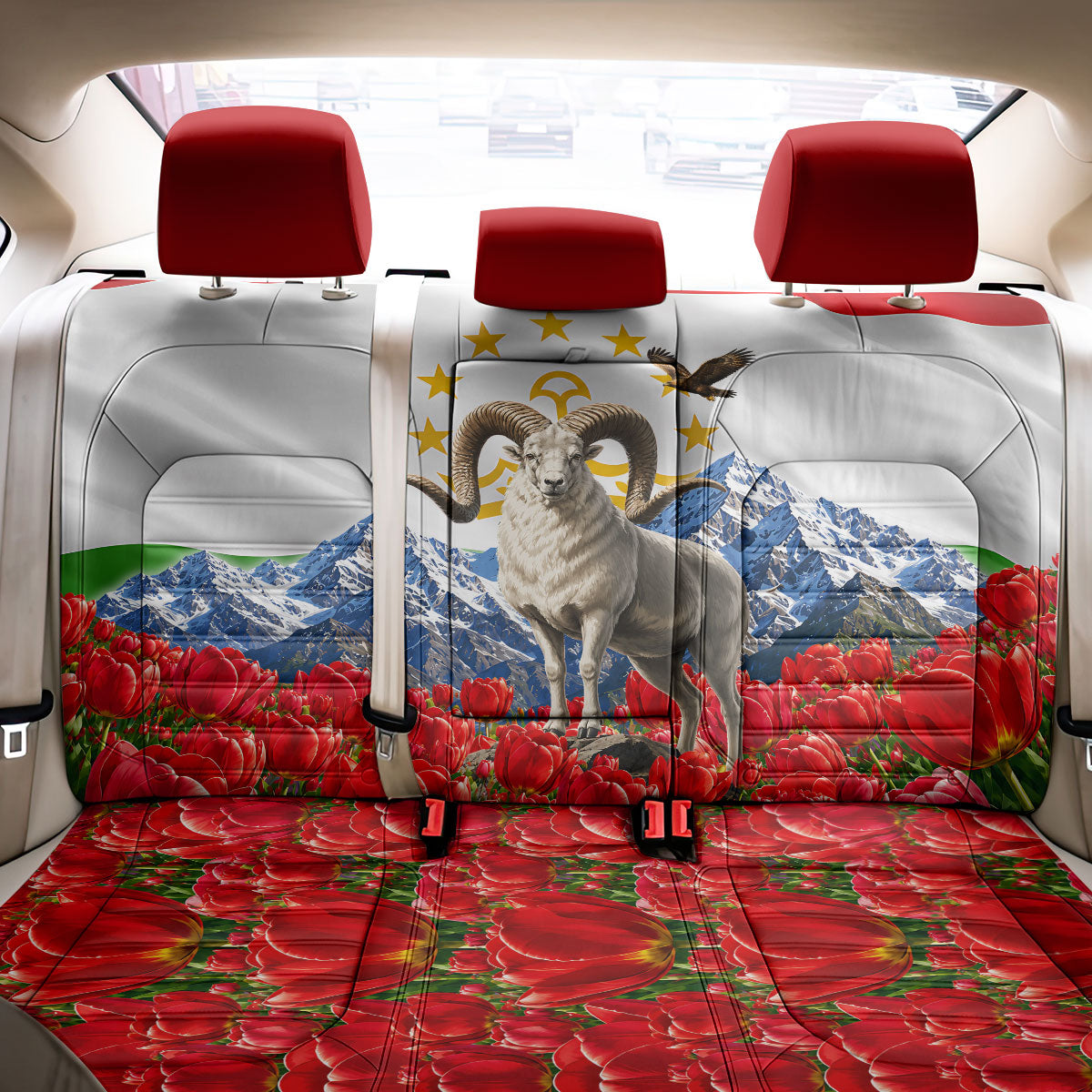 Tajikistan National Pride Back Car Seat Cover Ismoil Somoni Monument Marco Polo Sheep Flag