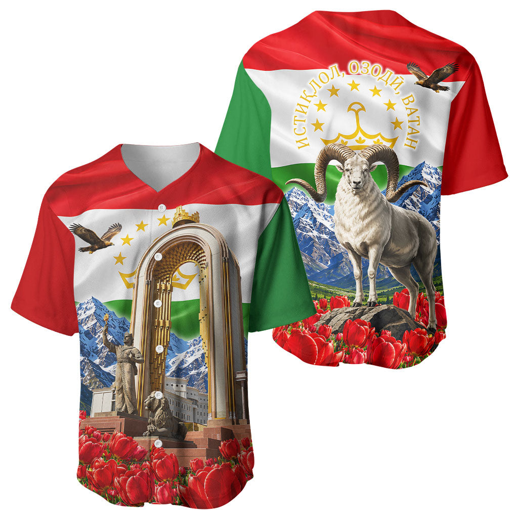 Tajikistan National Pride Baseball Jersey Ismoil Somoni Monument Marco Polo Sheep Flag