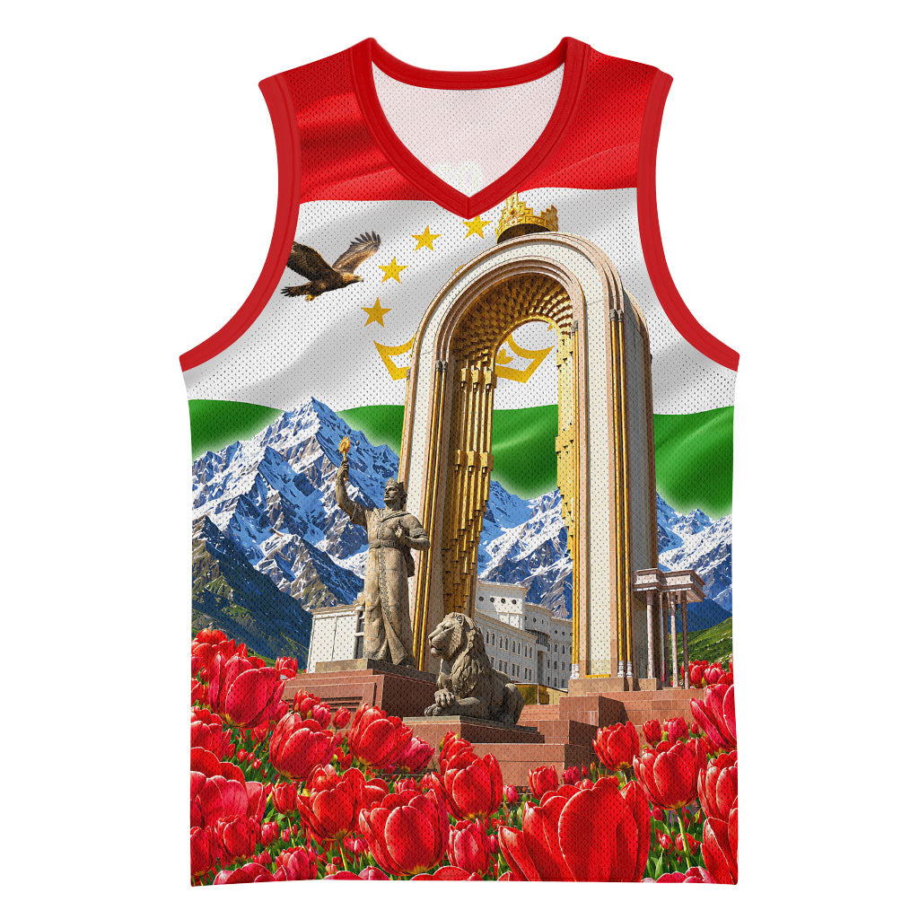 Tajikistan National Pride Basketball Jersey Ismoil Somoni Monument Marco Polo Sheep Flag