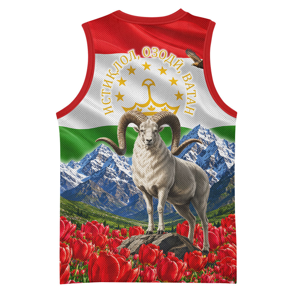 Tajikistan National Pride Basketball Jersey Ismoil Somoni Monument Marco Polo Sheep Flag