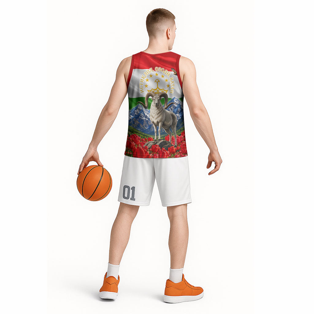 Tajikistan National Pride Basketball Jersey Ismoil Somoni Monument Marco Polo Sheep Flag