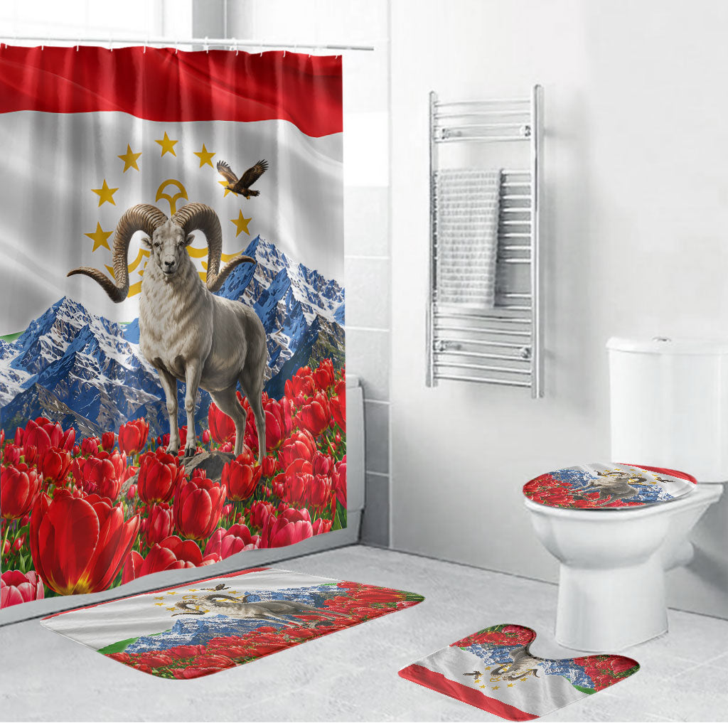 Tajikistan National Pride Bathroom Set Ismoil Somoni Monument Marco Polo Sheep Flag