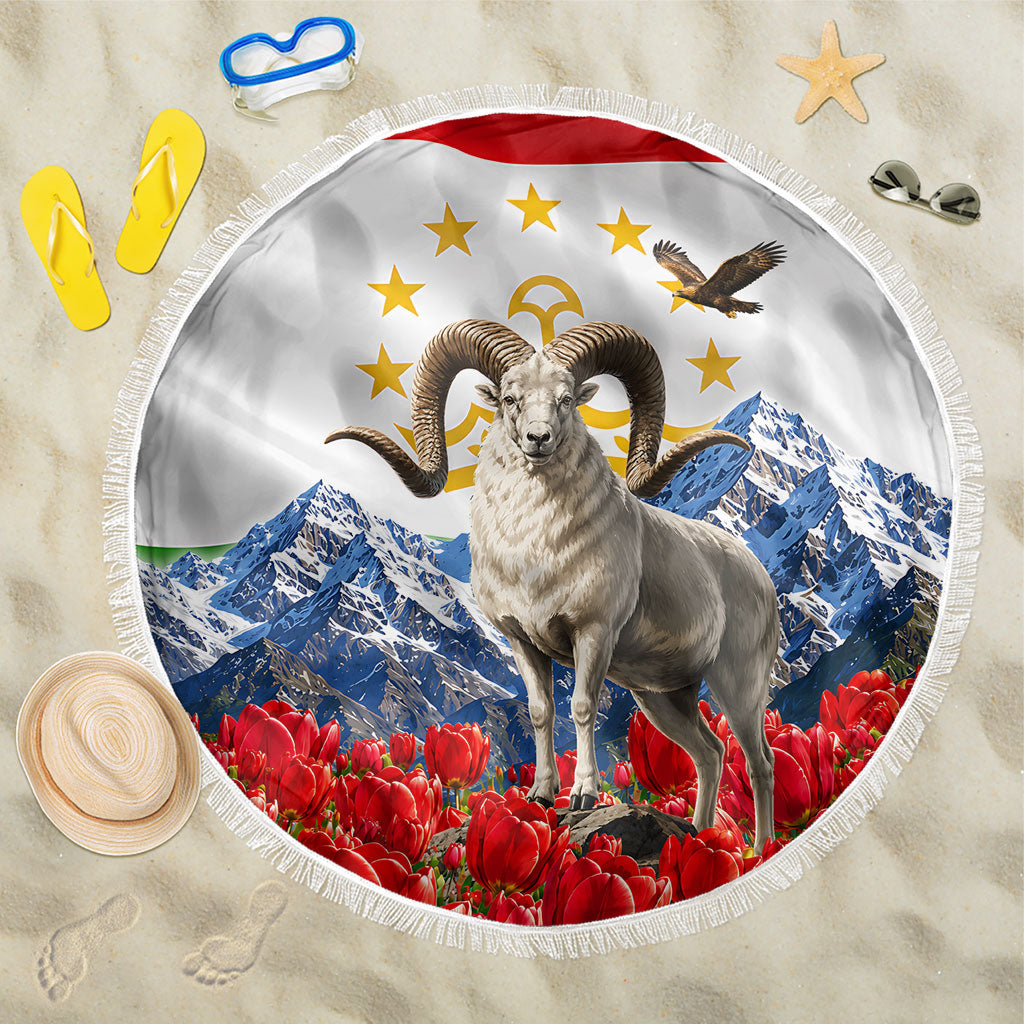 Tajikistan National Pride Beach Blanket Ismoil Somoni Monument Marco Polo Sheep Flag