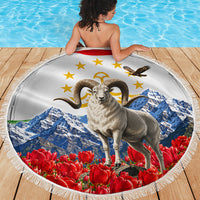Tajikistan National Pride Beach Blanket Ismoil Somoni Monument Marco Polo Sheep Flag