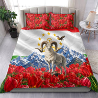 Tajikistan National Pride Bedding Set Ismoil Somoni Monument Marco Polo Sheep Flag