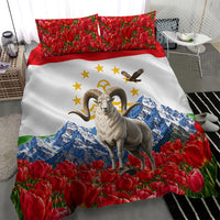 Tajikistan National Pride Bedding Set Ismoil Somoni Monument Marco Polo Sheep Flag