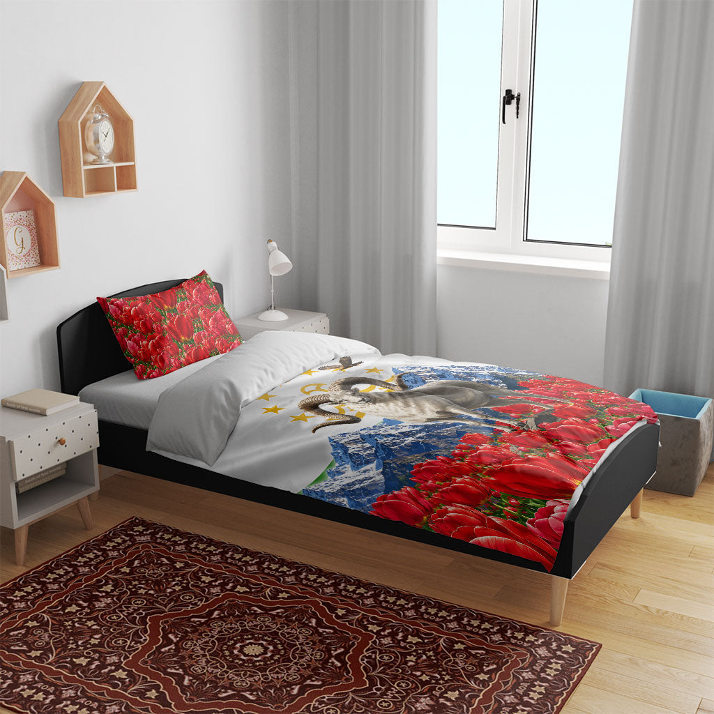 Tajikistan National Pride Bedding Set Ismoil Somoni Monument Marco Polo Sheep Flag