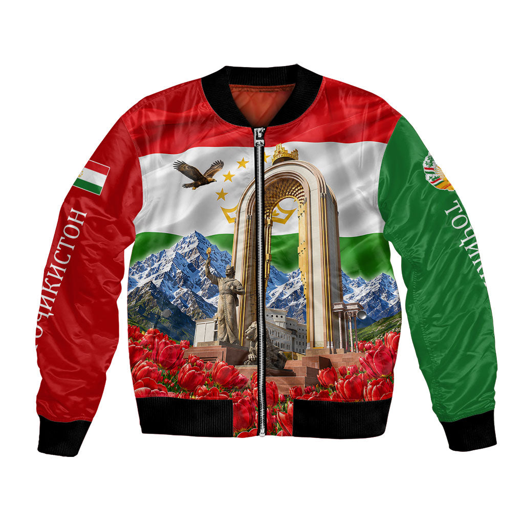 Tajikistan National Pride Bomber Jacket Ismoil Somoni Monument Marco Polo Sheep Flag
