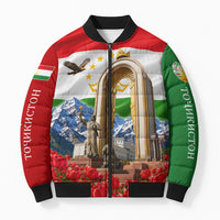 Tajikistan National Pride Bomber Puffer Jacket Ismoil Somoni Monument Marco Polo Sheep Flag