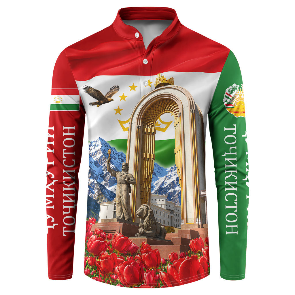 Tajikistan National Pride Button Sweatshirt Ismoil Somoni Monument Marco Polo Sheep Flag