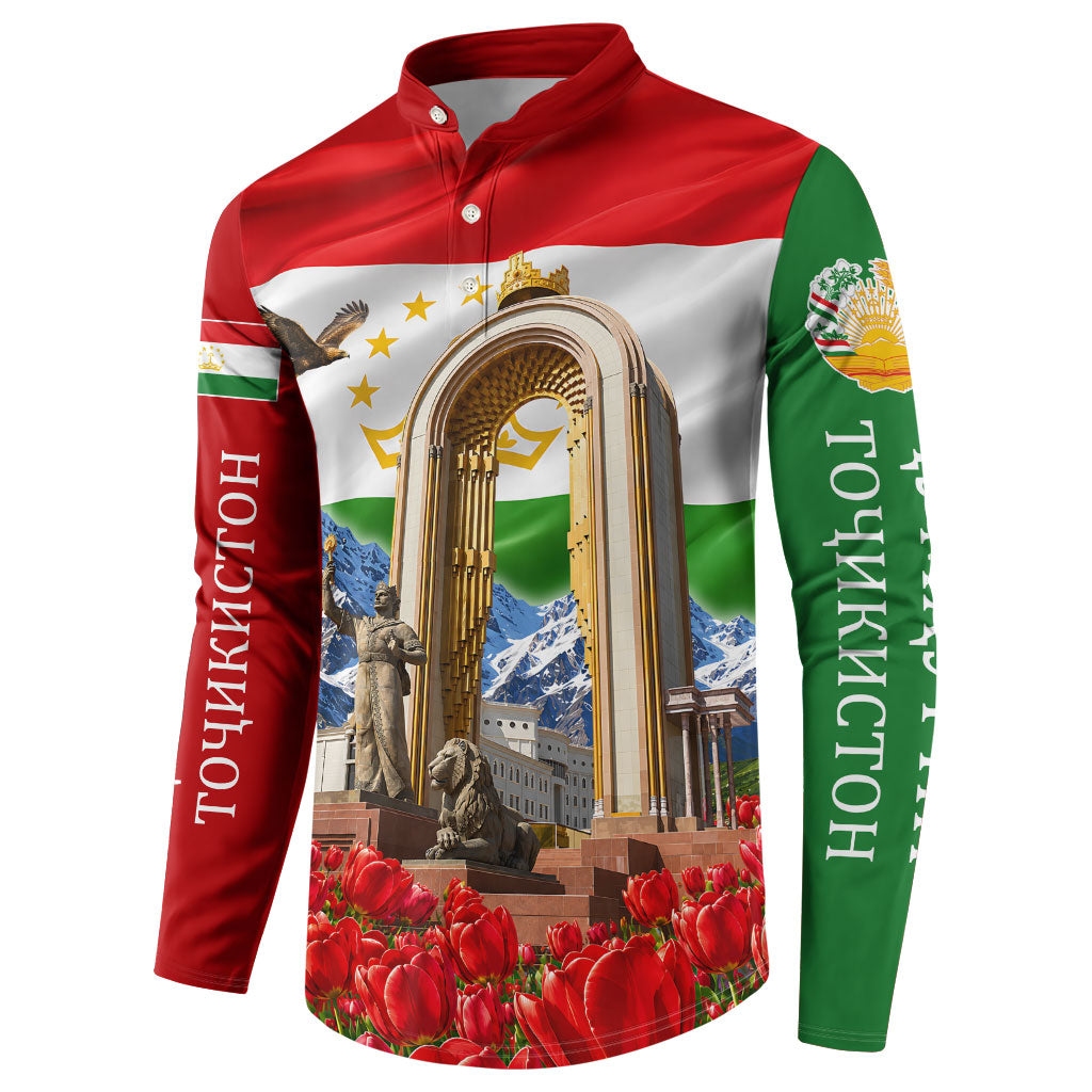 Tajikistan National Pride Button Sweatshirt Ismoil Somoni Monument Marco Polo Sheep Flag
