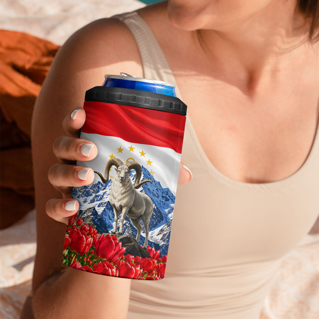 Tajikistan National Pride 4 in 1 Can Cooler Tumbler Ismoil Somoni Monument Marco Polo Sheep Flag