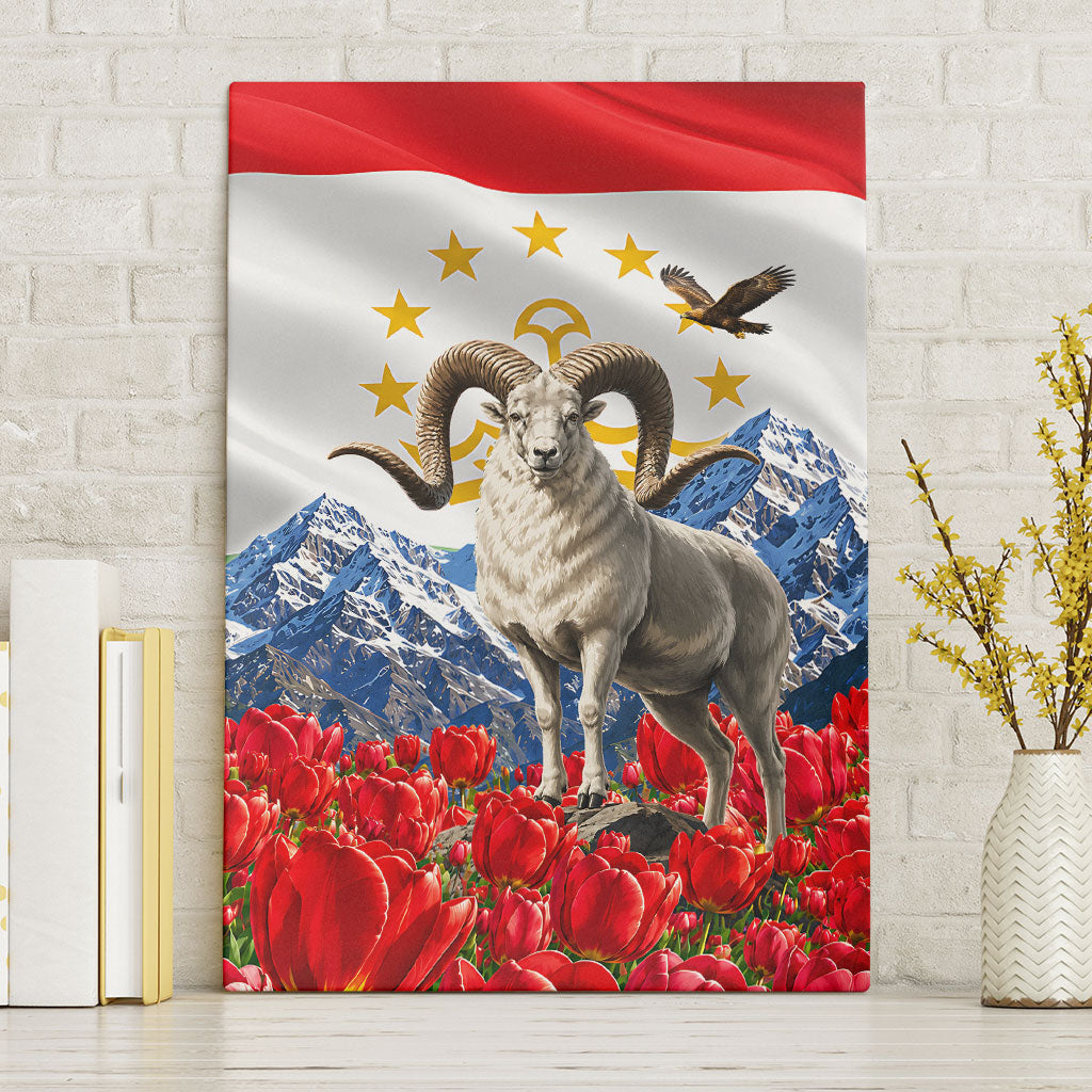 Tajikistan National Pride Canvas Wall Art Ismoil Somoni Monument Marco Polo Sheep Flag