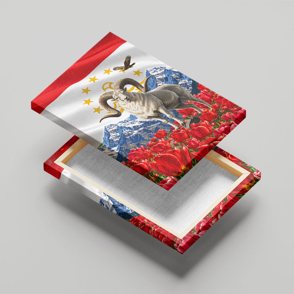 Tajikistan National Pride Canvas Wall Art Ismoil Somoni Monument Marco Polo Sheep Flag