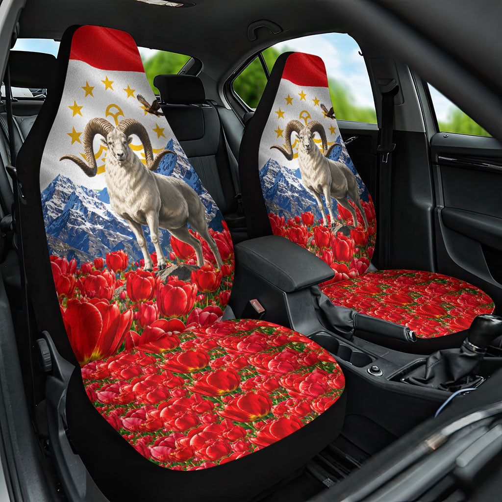 Tajikistan National Pride Car Seat Cover Ismoil Somoni Monument Marco Polo Sheep Flag