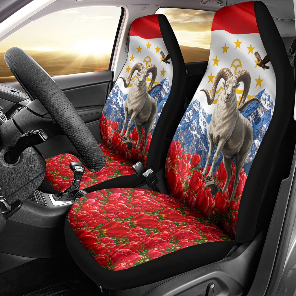Tajikistan National Pride Car Seat Cover Ismoil Somoni Monument Marco Polo Sheep Flag