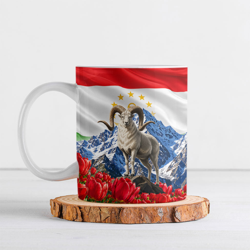 Tajikistan National Pride Ceramic Mug Ismoil Somoni Monument Marco Polo Sheep Flag