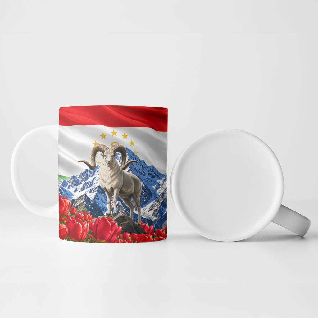 Tajikistan National Pride Ceramic Mug Ismoil Somoni Monument Marco Polo Sheep Flag