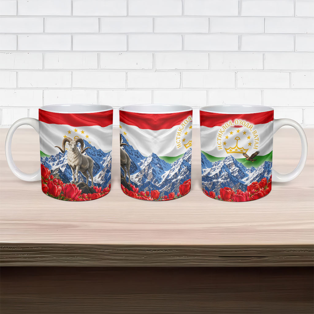 Tajikistan National Pride Ceramic Mug Ismoil Somoni Monument Marco Polo Sheep Flag