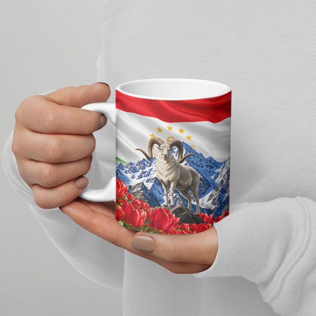 Tajikistan National Pride Ceramic Mug Ismoil Somoni Monument Marco Polo Sheep Flag