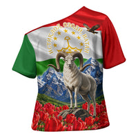 Tajikistan National Pride Cross Shoulder Shirt Ismoil Somoni Monument Marco Polo Sheep Flag