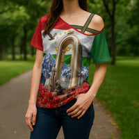 Tajikistan National Pride Cross Shoulder Shirt Ismoil Somoni Monument Marco Polo Sheep Flag
