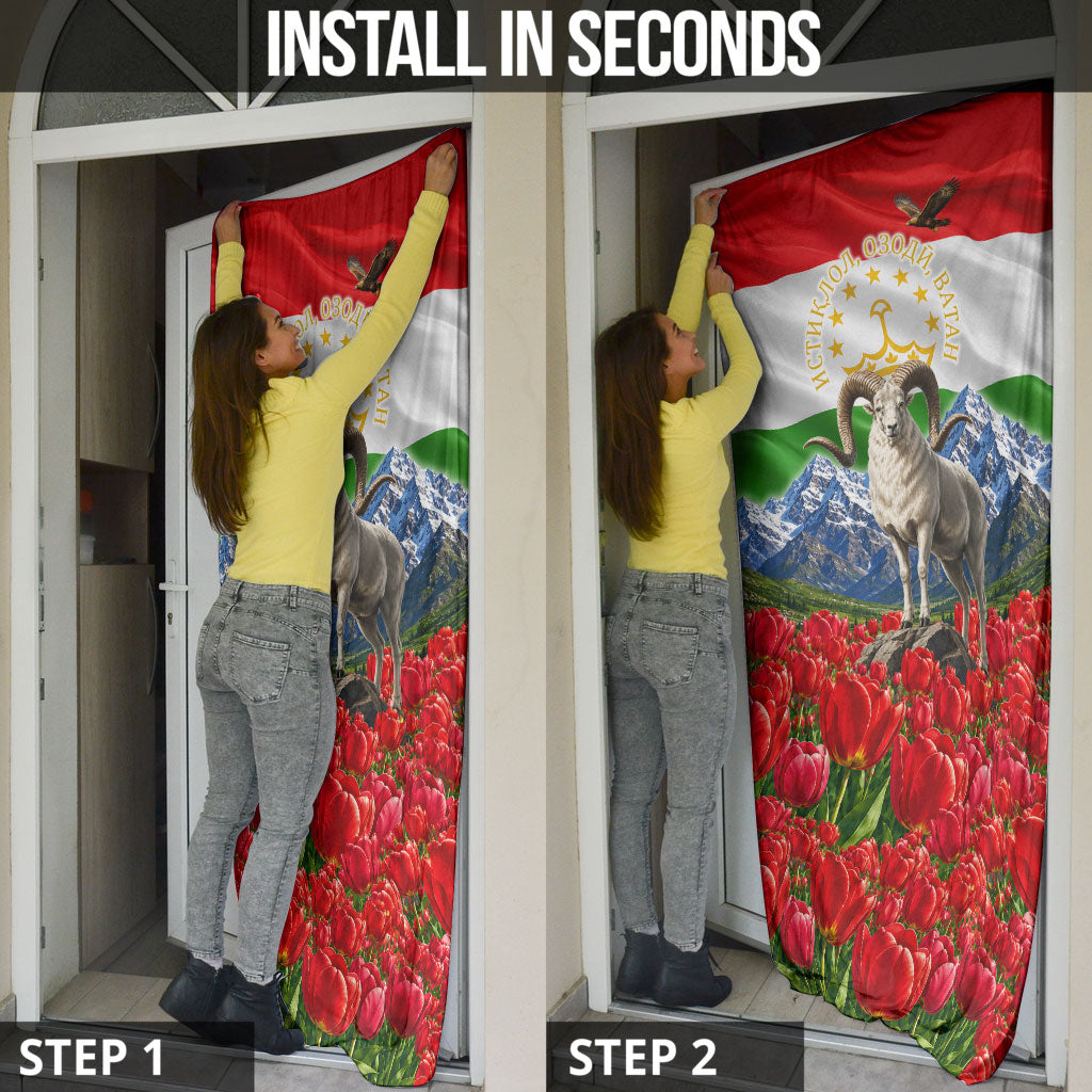 Tajikistan National Pride Door Cover Ismoil Somoni Monument Marco Polo Sheep Flag