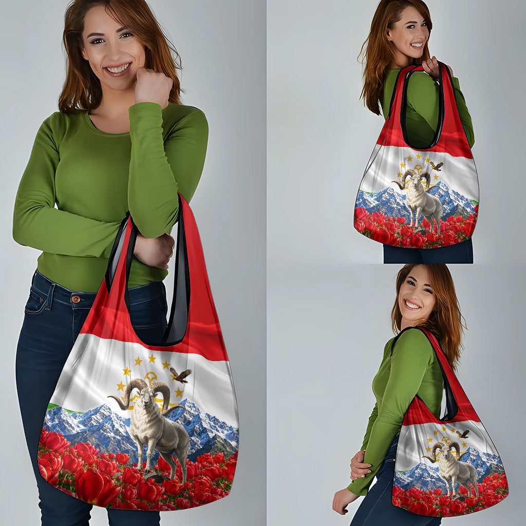 Tajikistan National Pride Grocery Bag Ismoil Somoni Monument Marco Polo Sheep Flag
