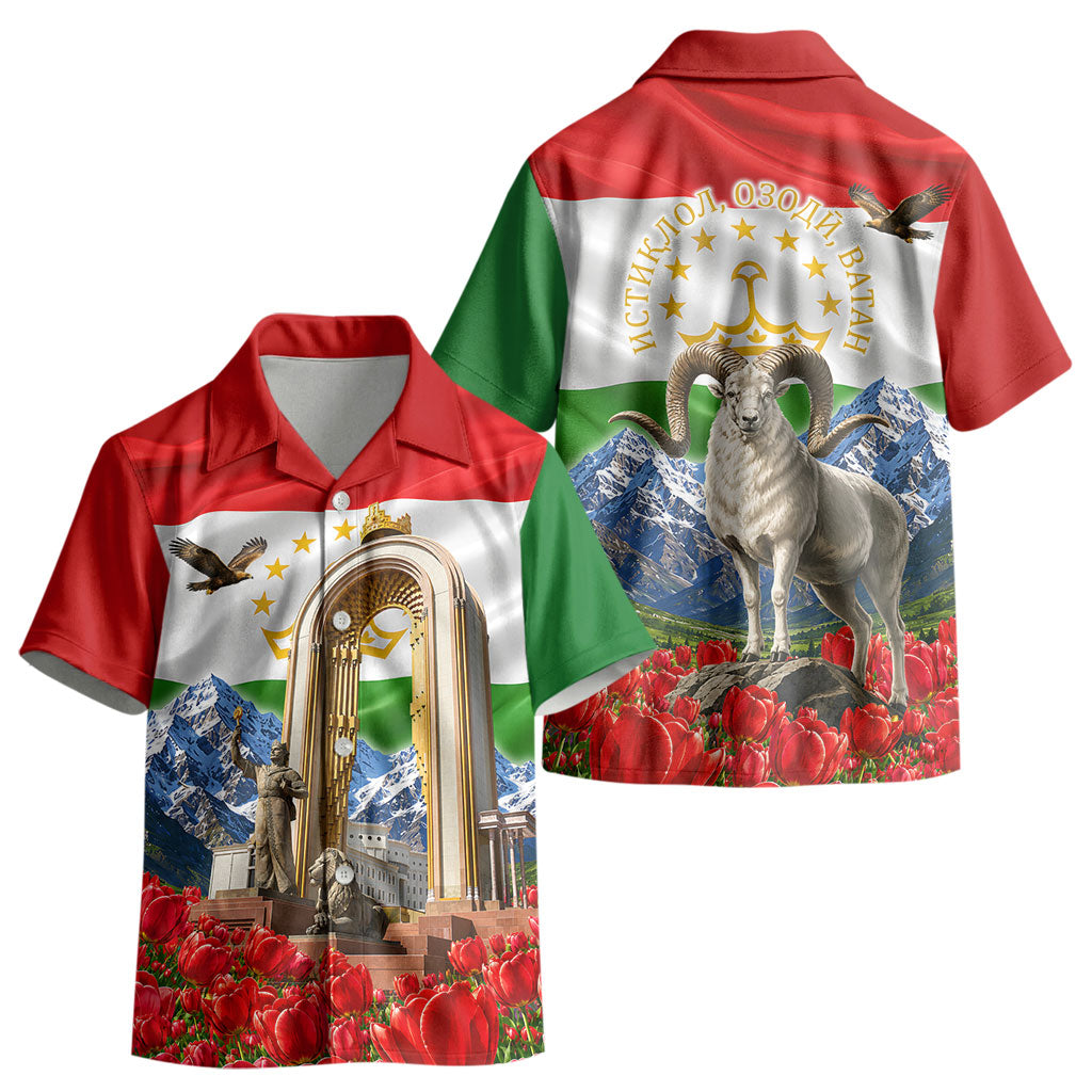 Tajikistan National Pride Kid Hawaiian Shirt Ismoil Somoni Monument Marco Polo Sheep Flag
