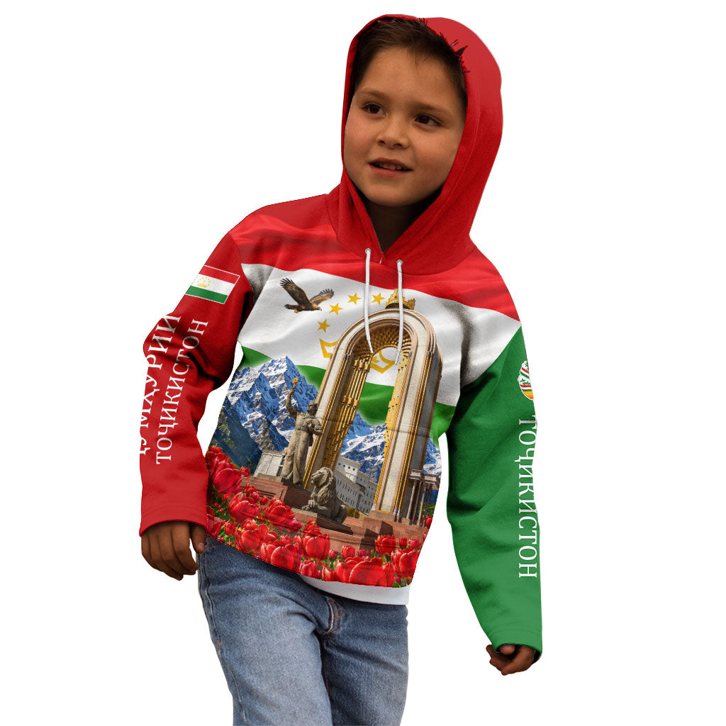 Tajikistan National Pride Kid Hoodie Ismoil Somoni Monument Marco Polo Sheep Flag