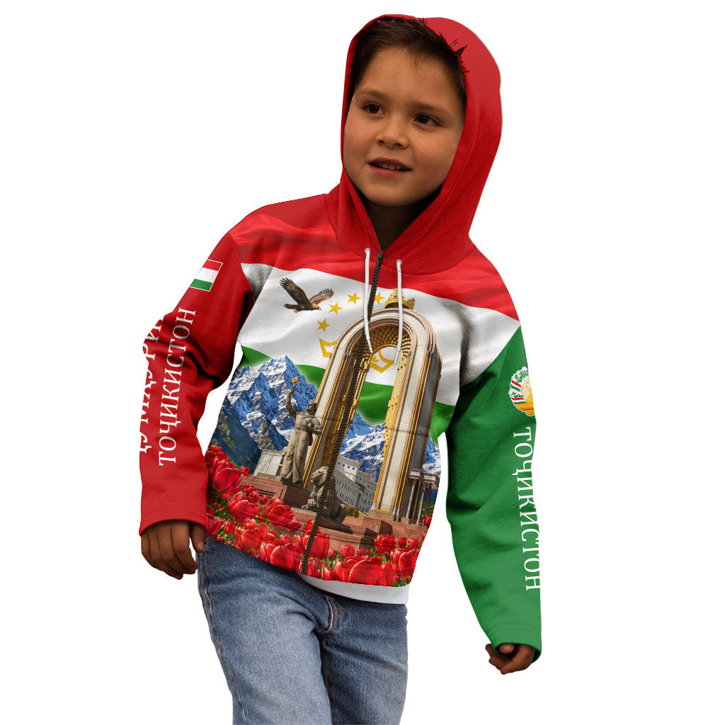 Tajikistan National Pride Kid Hoodie Ismoil Somoni Monument Marco Polo Sheep Flag