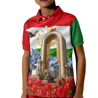 Tajikistan National Pride Kid Polo Shirt Ismoil Somoni Monument Marco Polo Sheep Flag