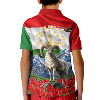 Tajikistan National Pride Kid Polo Shirt Ismoil Somoni Monument Marco Polo Sheep Flag