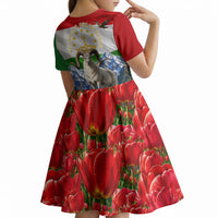 Tajikistan National Pride Kid Short Sleeve Dress Ismoil Somoni Monument Marco Polo Sheep Flag