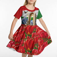 Tajikistan National Pride Kid Short Sleeve Dress Ismoil Somoni Monument Marco Polo Sheep Flag