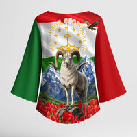 Tajikistan National Pride Kimono Sleeve Blouse Ismoil Somoni Monument Marco Polo Sheep Flag