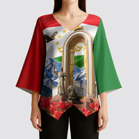 Tajikistan National Pride Kimono Sleeve Blouse Ismoil Somoni Monument Marco Polo Sheep Flag