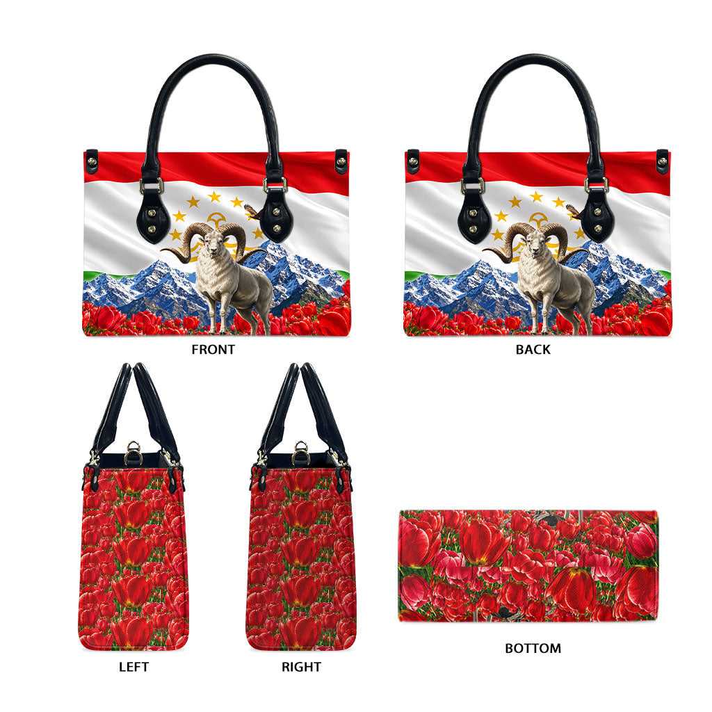 Tajikistan National Pride Leather Bag Ismoil Somoni Monument Marco Polo Sheep Flag