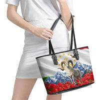 Tajikistan National Pride Leather Tote Bag Ismoil Somoni Monument Marco Polo Sheep Flag