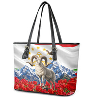 Tajikistan National Pride Leather Tote Bag Ismoil Somoni Monument Marco Polo Sheep Flag