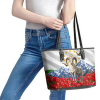 Tajikistan National Pride Leather Tote Bag Ismoil Somoni Monument Marco Polo Sheep Flag