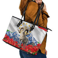 Tajikistan National Pride Leather Tote Bag Ismoil Somoni Monument Marco Polo Sheep Flag