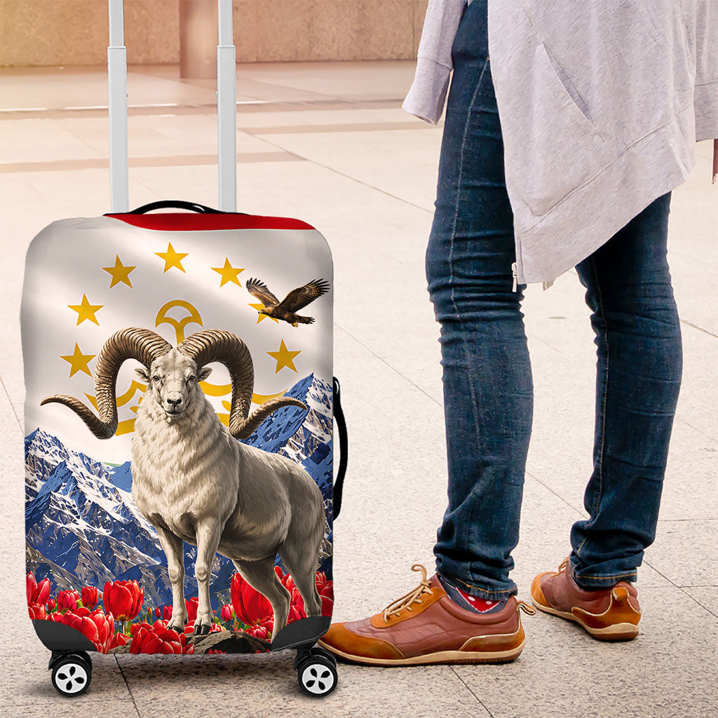 Tajikistan National Pride Luggage Cover Ismoil Somoni Monument Marco Polo Sheep Flag